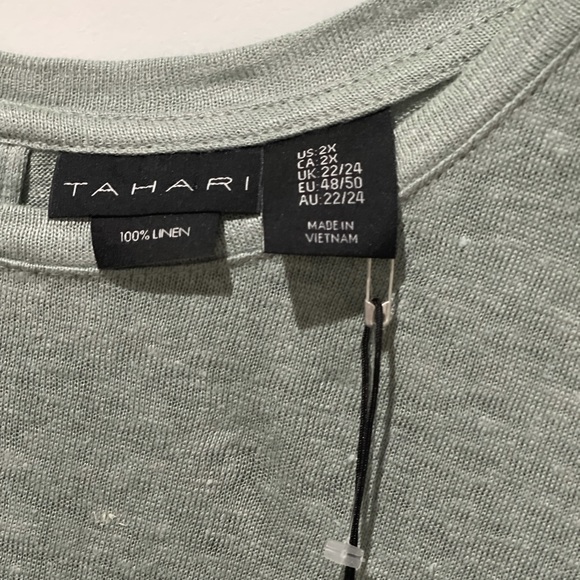 Tahari Eucalyptus Back Button short sleeve High Low Hem Tunic - Picture 3 of 10